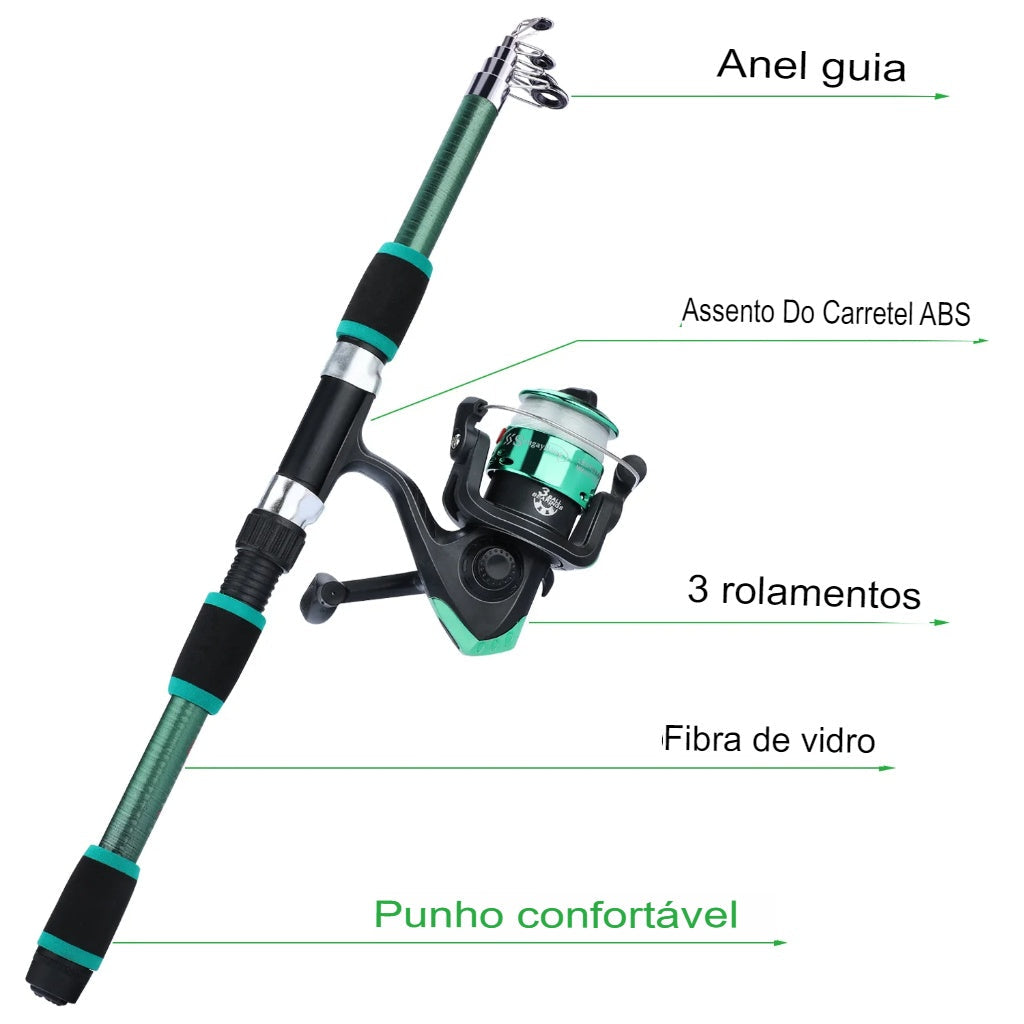 Kit Pesca Completo - Vara 1.80M e Molinete 5.2:1 + Brinde - Arrasto Max 5Kg