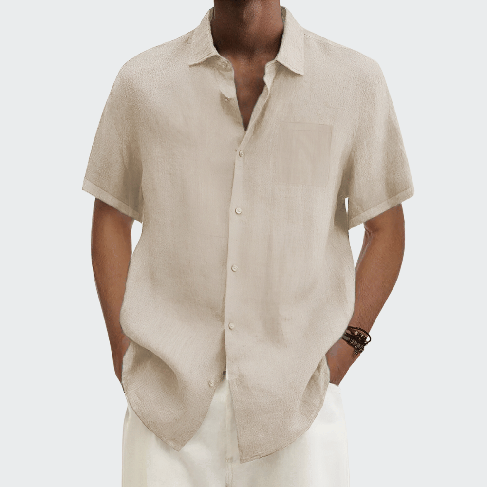 Camisa Masculina de Linho de Manga Curta