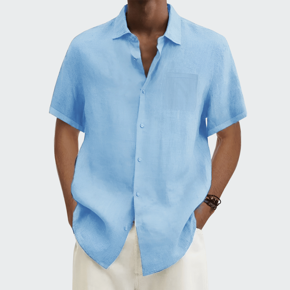 Camisa Masculina de Linho de Manga Curta