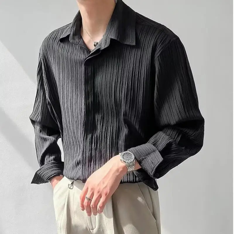 Camisa Masculina Social Plissada Algodão Coreano