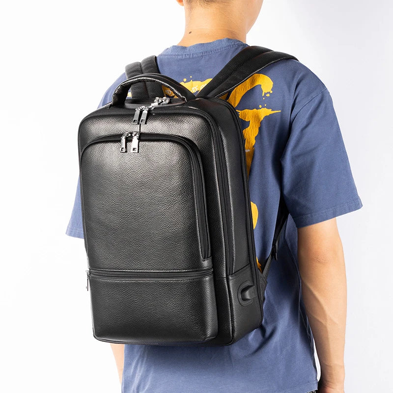 Mochila Masculina Vercc de Couro 15.6 Polegadas
