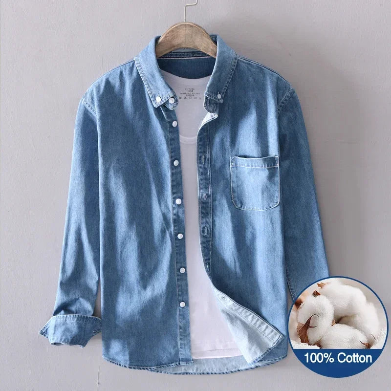 Camisa Masculina LV Básica Jeans com Linho