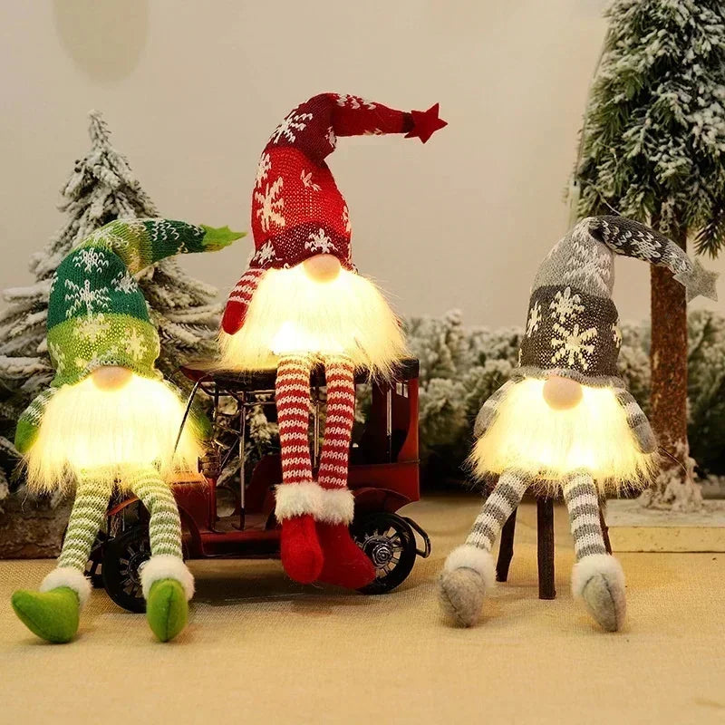 Decoração de Natal Gnomos com Led - Artesanato de Tricô - Natal Vercc