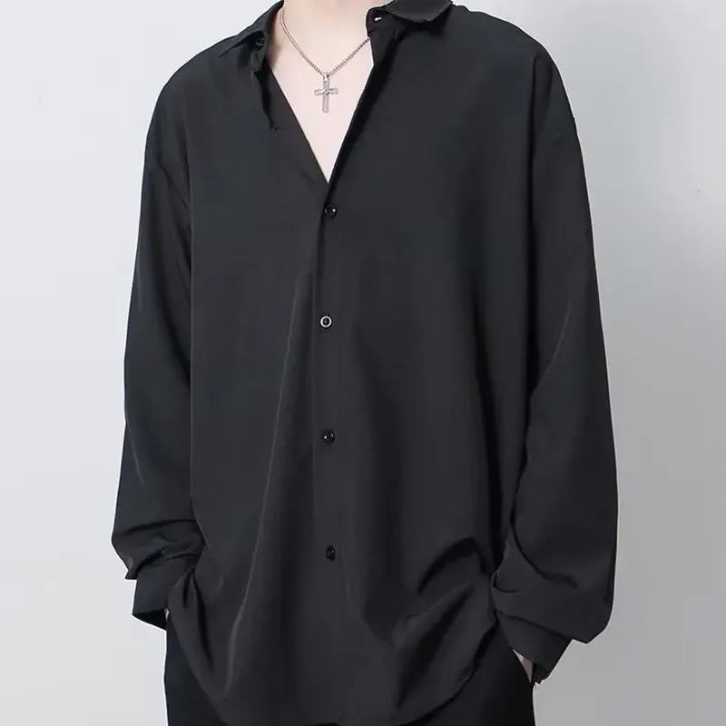 Camisa Masculina Carl Cargo Estilo Coreano Seda Gelo