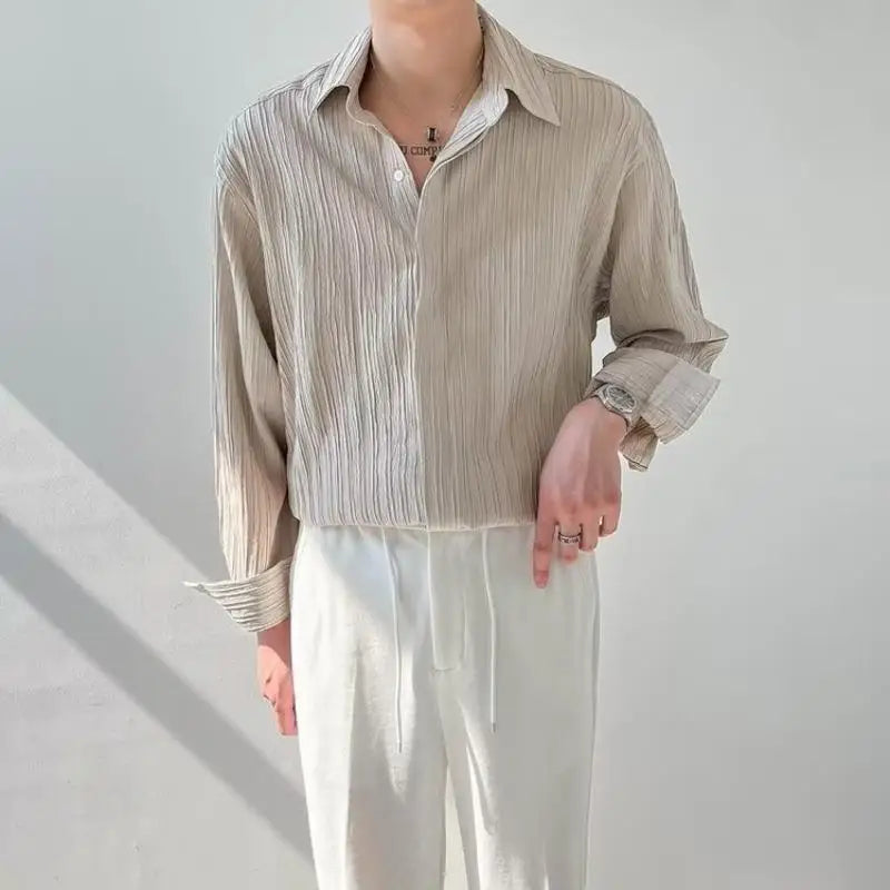 Camisa Masculina Social Plissada Algodão Coreano