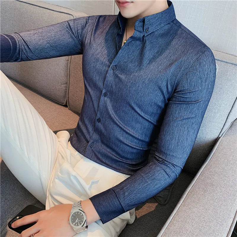 Camisa Masculina Social Britânica Elasticidade Vercc