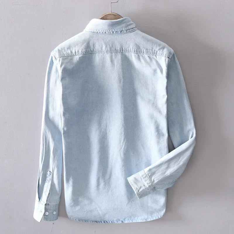 Camisa Masculina LV Básica Jeans com Linho
