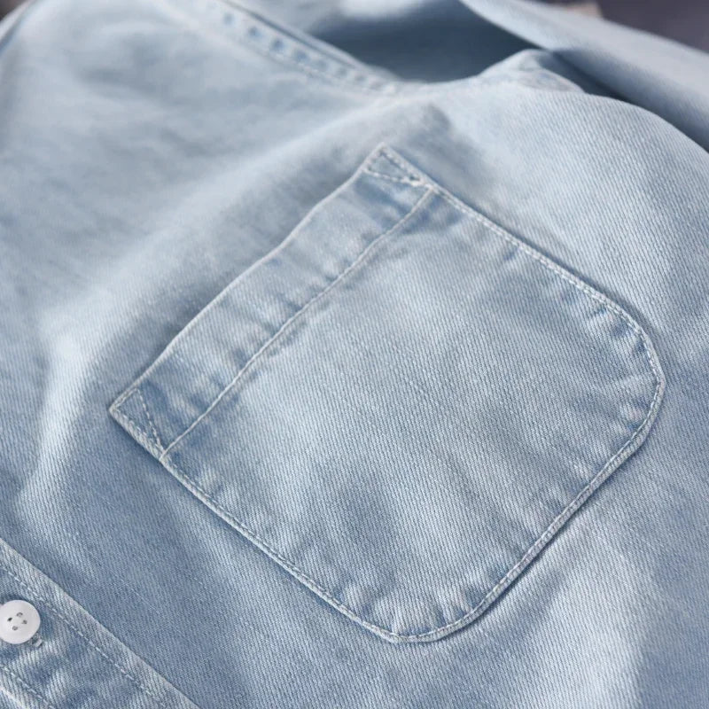 Camisa Masculina LV Básica Jeans com Linho