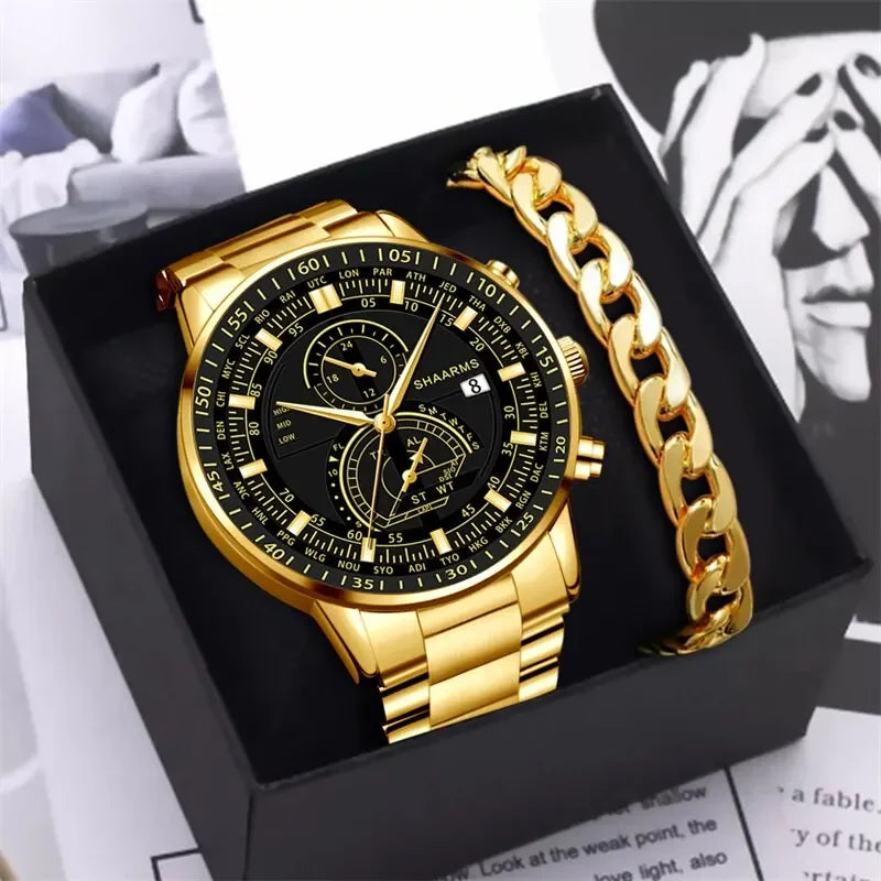 Relógio Shaarms Luxuoso + Bracelete Masculino