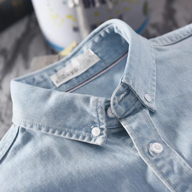Camisa Masculina LV Básica Jeans com Linho