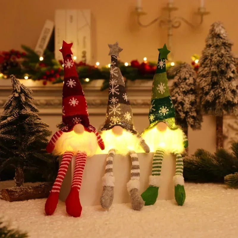 Decoração de Natal Gnomos com Led - Artesanato de Tricô - Natal Vercc