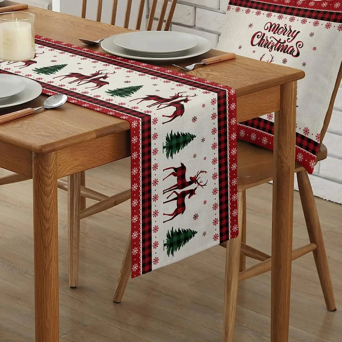 Decoração de Natal Corredores de Mesa em Linho - Natal Vercc