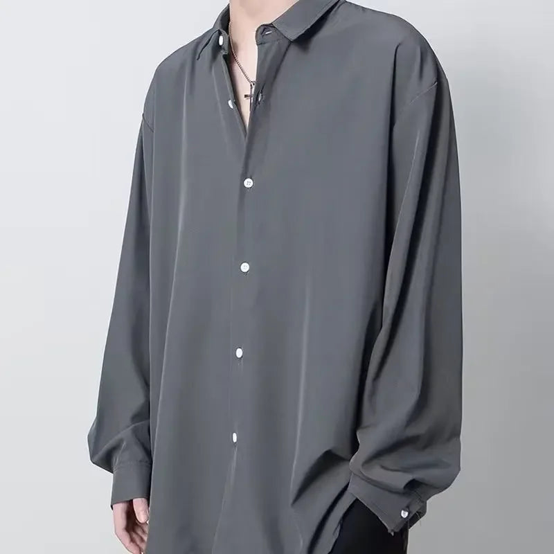 Camisa Masculina Carl Cargo Estilo Coreano Seda Gelo