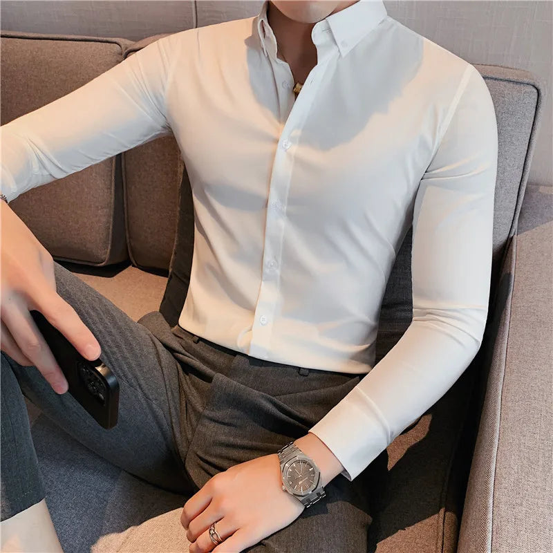 Camisa Masculina Social Britânica Elasticidade Vercc