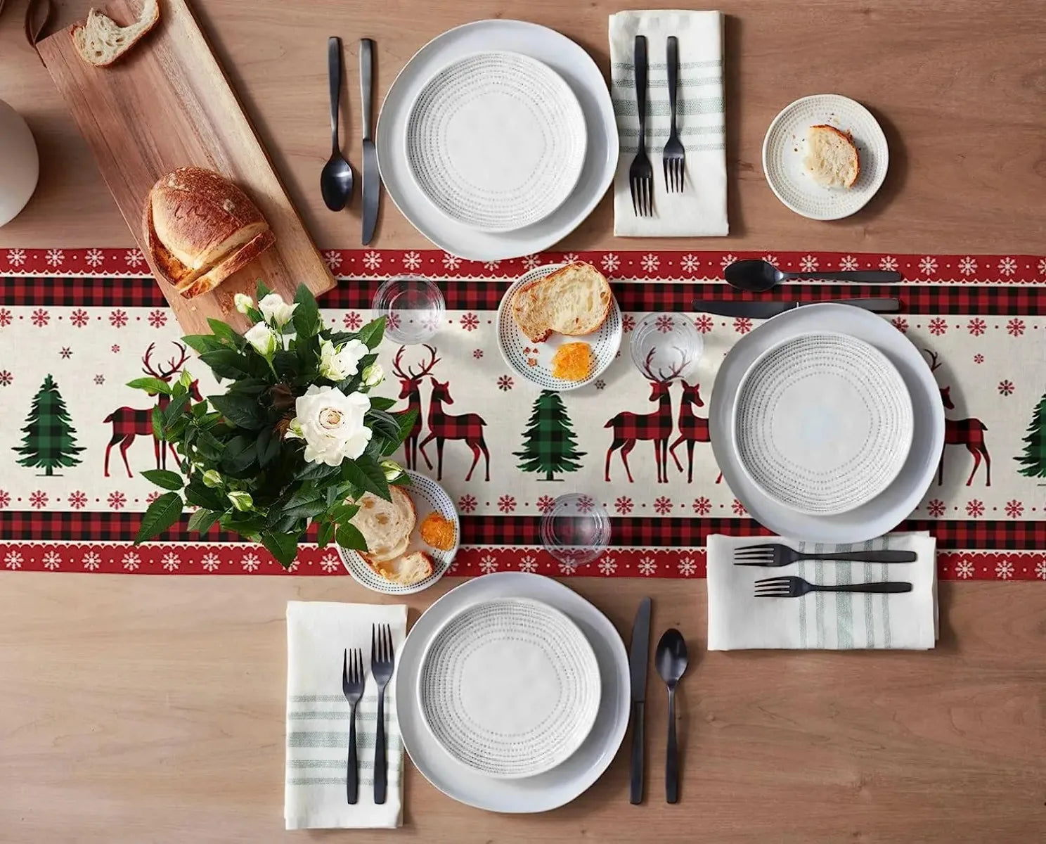 Decoração de Natal Corredores de Mesa em Linho - Natal Vercc