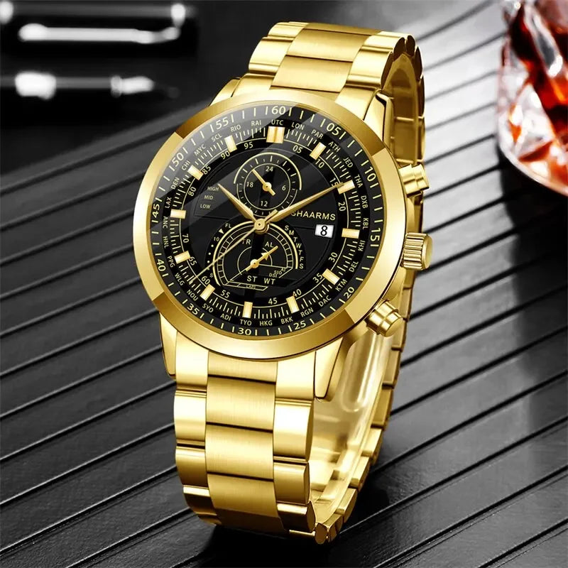 Relógio Shaarms Luxuoso + Bracelete Masculino