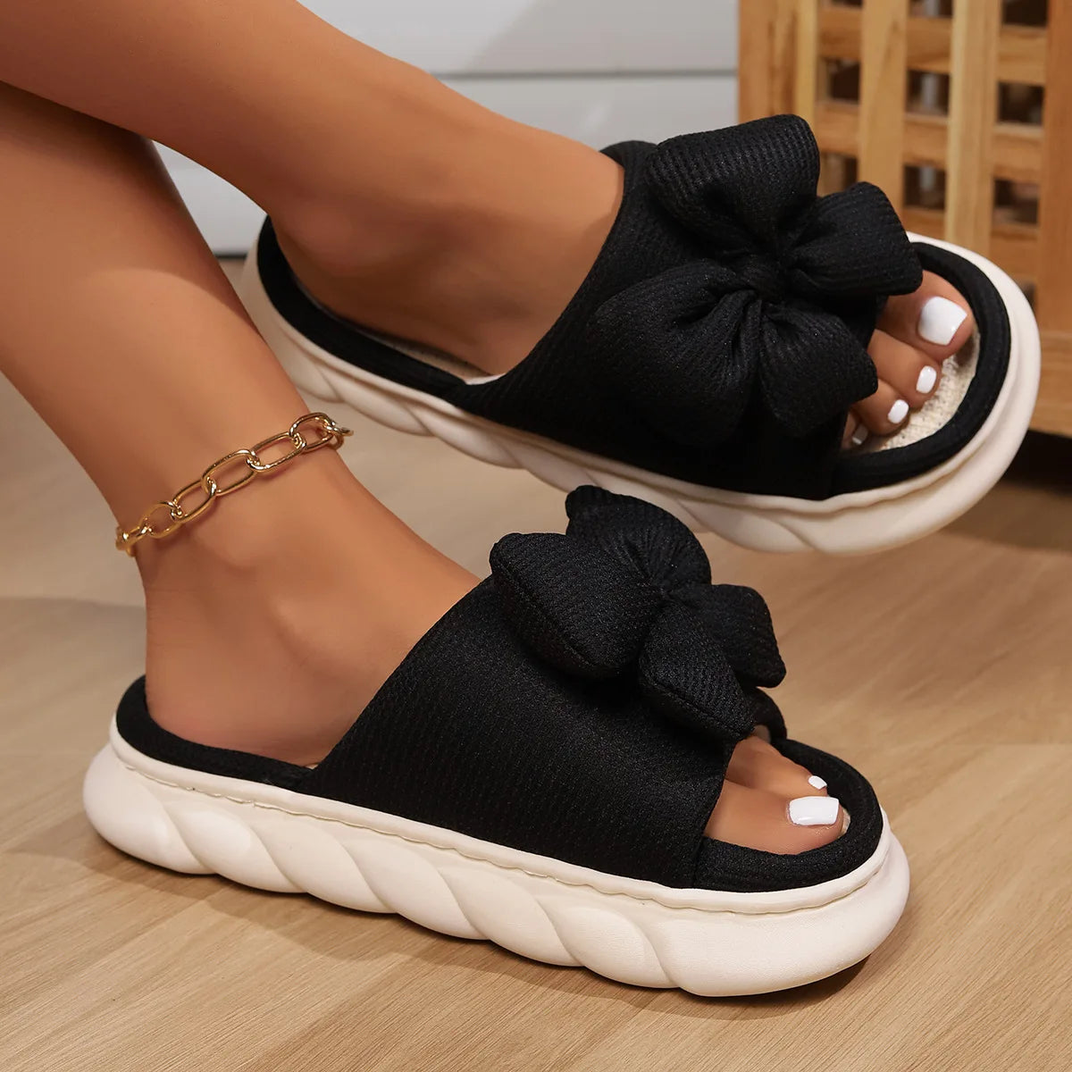 Sandália Feminina Linho Bowknot Laços Moda Vercc