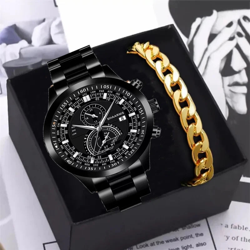 Relógio Shaarms Luxuoso + Bracelete Masculino