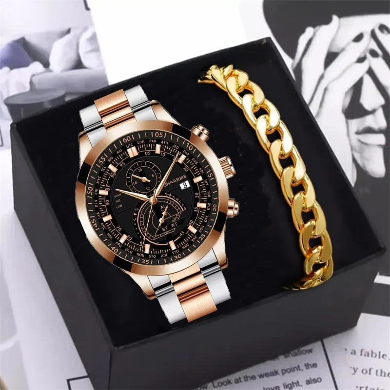 Relógio Shaarms Luxuoso + Bracelete Masculino