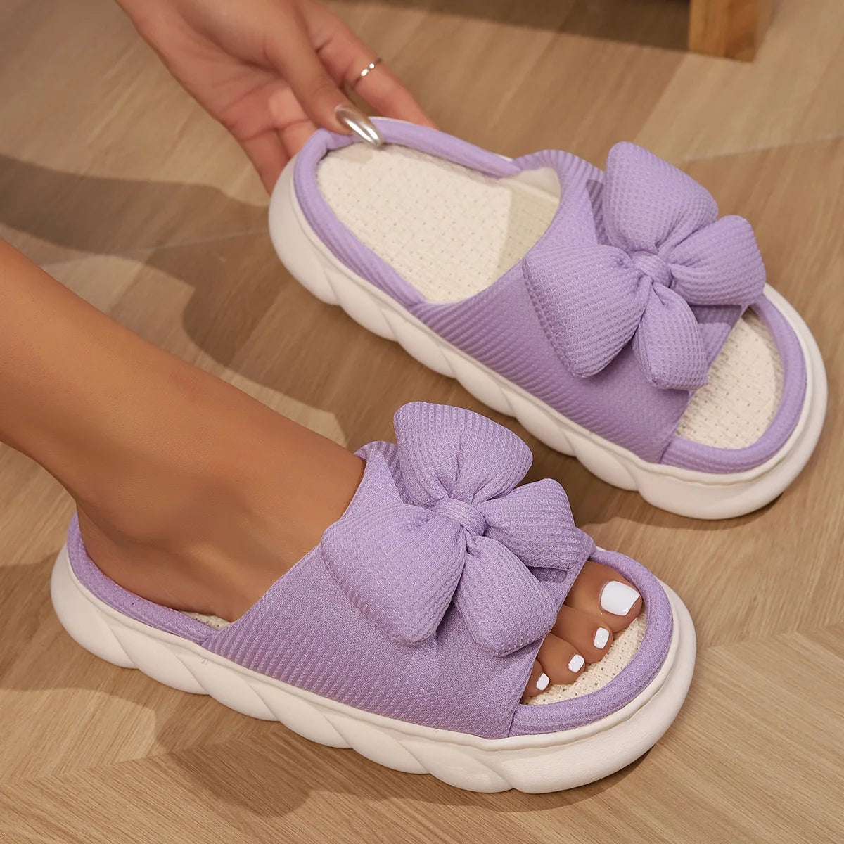 Sandália Feminina Linho Bowknot Laços Moda Vercc