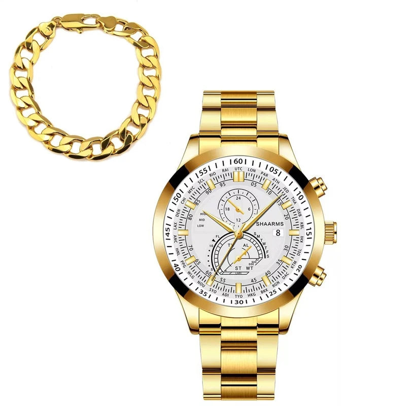 Relógio Shaarms Luxuoso + Bracelete Masculino