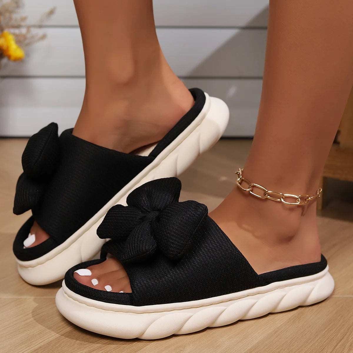 Sandália Feminina Linho Bowknot Laços Moda Vercc