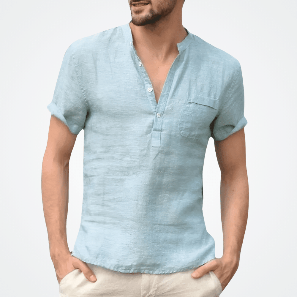 Camisa Masculina Pipa de Linho de Manga Curta