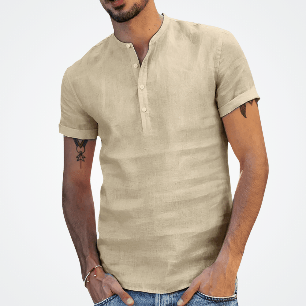 Camisa Masculina Pipa de Linho de Manga Curta