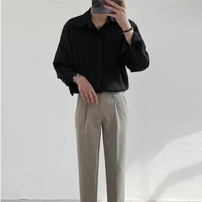 Camisa Masculina Social Plissada Algodão Coreano