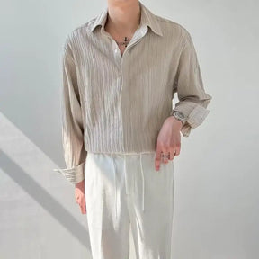Camisa Masculina Social Plissada Algodão Coreano