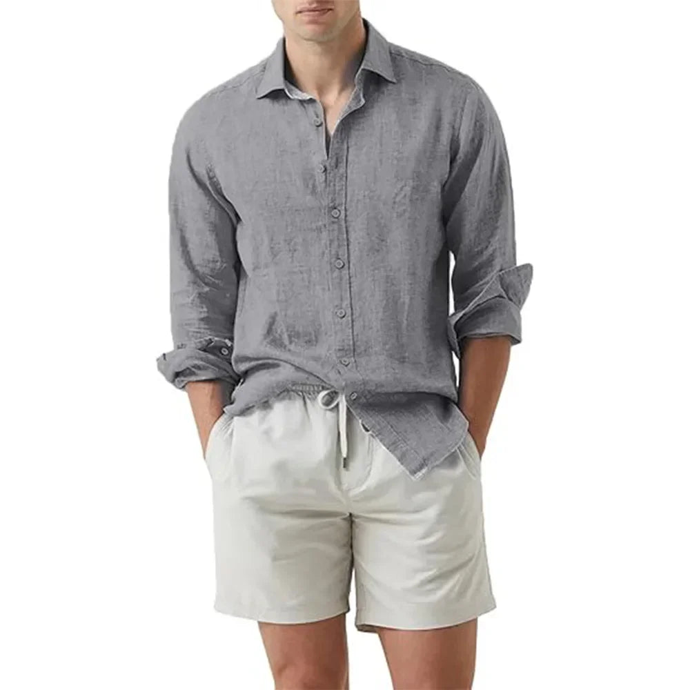 Camisa Masculina Casual Rami Comprida - com Linho Peruano - Estilo Praiano