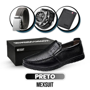 Kit Sapato Mocassim de Couro Adão ( Ventilação Extraordinária! ) + 3 BRINDES: Relógio, Cinto e Carteira - Loja Vercc